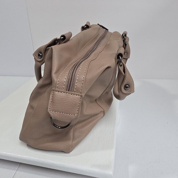 Rampage Satchel Bag Womens Taupe Faux Leather Shoulder Handbag Zip Pockets - Picture 2 of 10